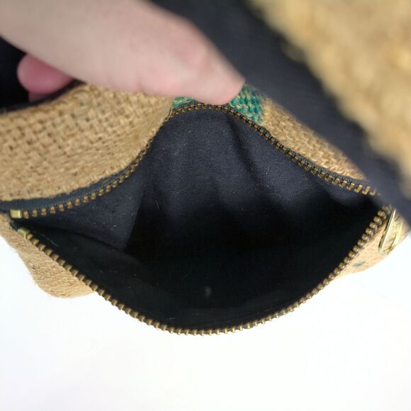 Upcycled Burlap Coffee Sack 11x10" Hand Bag Purse Italian Leather Strap Handle - Picture 8 of 8